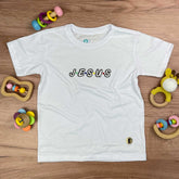 T-Shirt Infantil Branca Aplique J.E.S.U.S