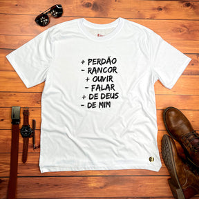 Camiseta Masculina Branca + Perdão - Rancor