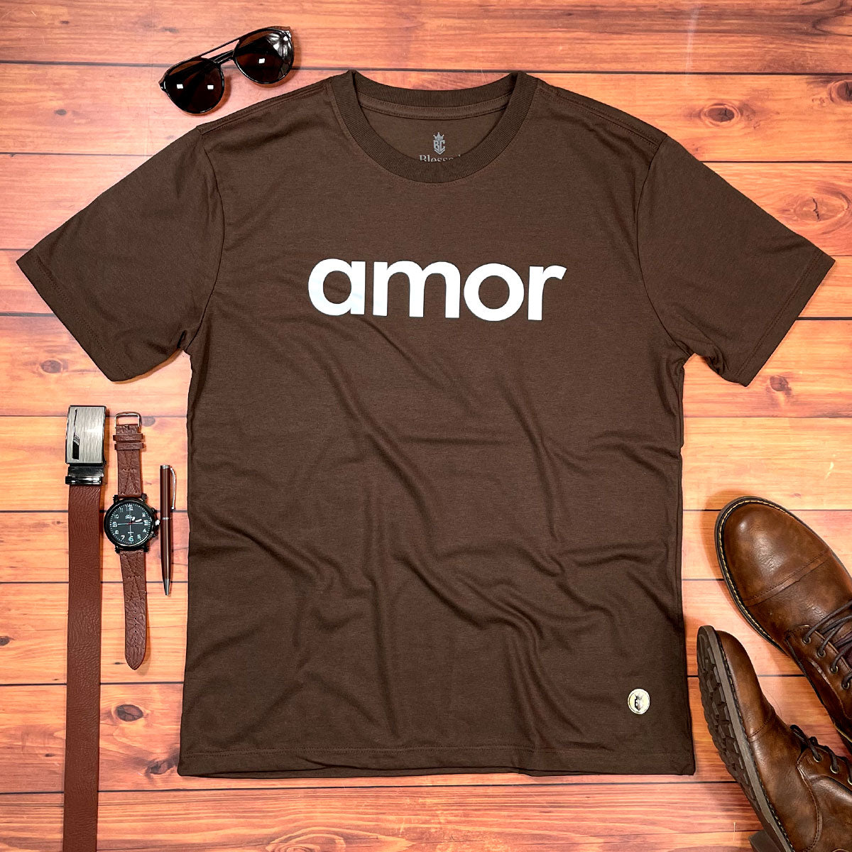 Camiseta Masculina Marrom Amor