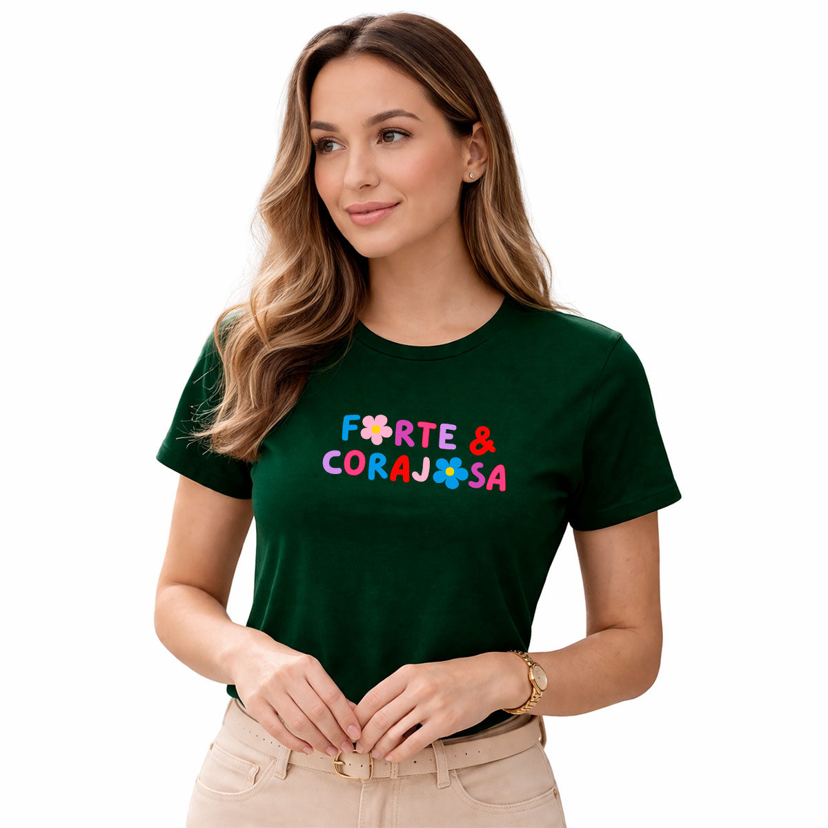 Camiseta Feminina Verde Forte & Corajosa