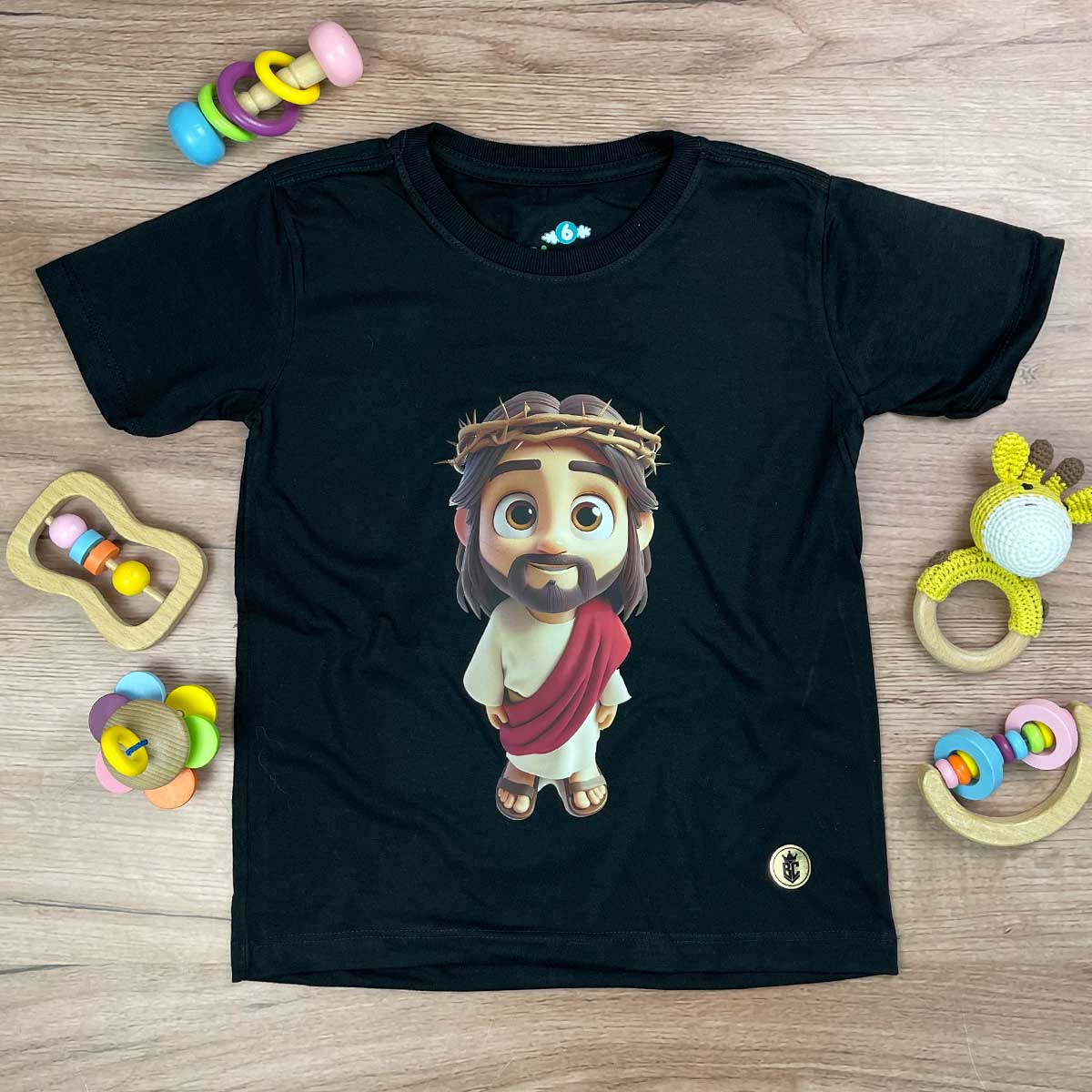 T-Shirt Infantil Preta Jesus Desenho