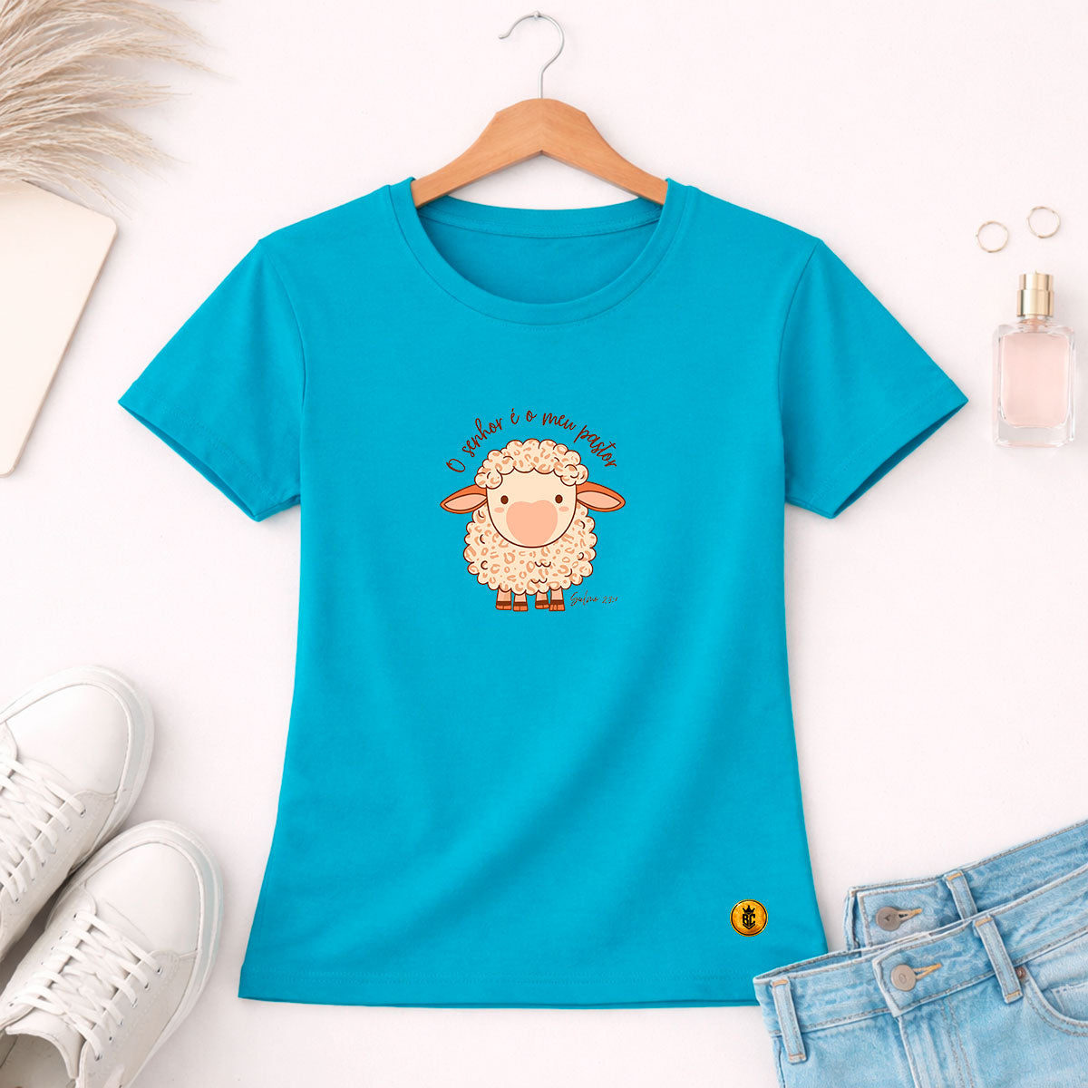 Camiseta Feminina Turquesa O Senhor é o Meu Pastor Ovelha