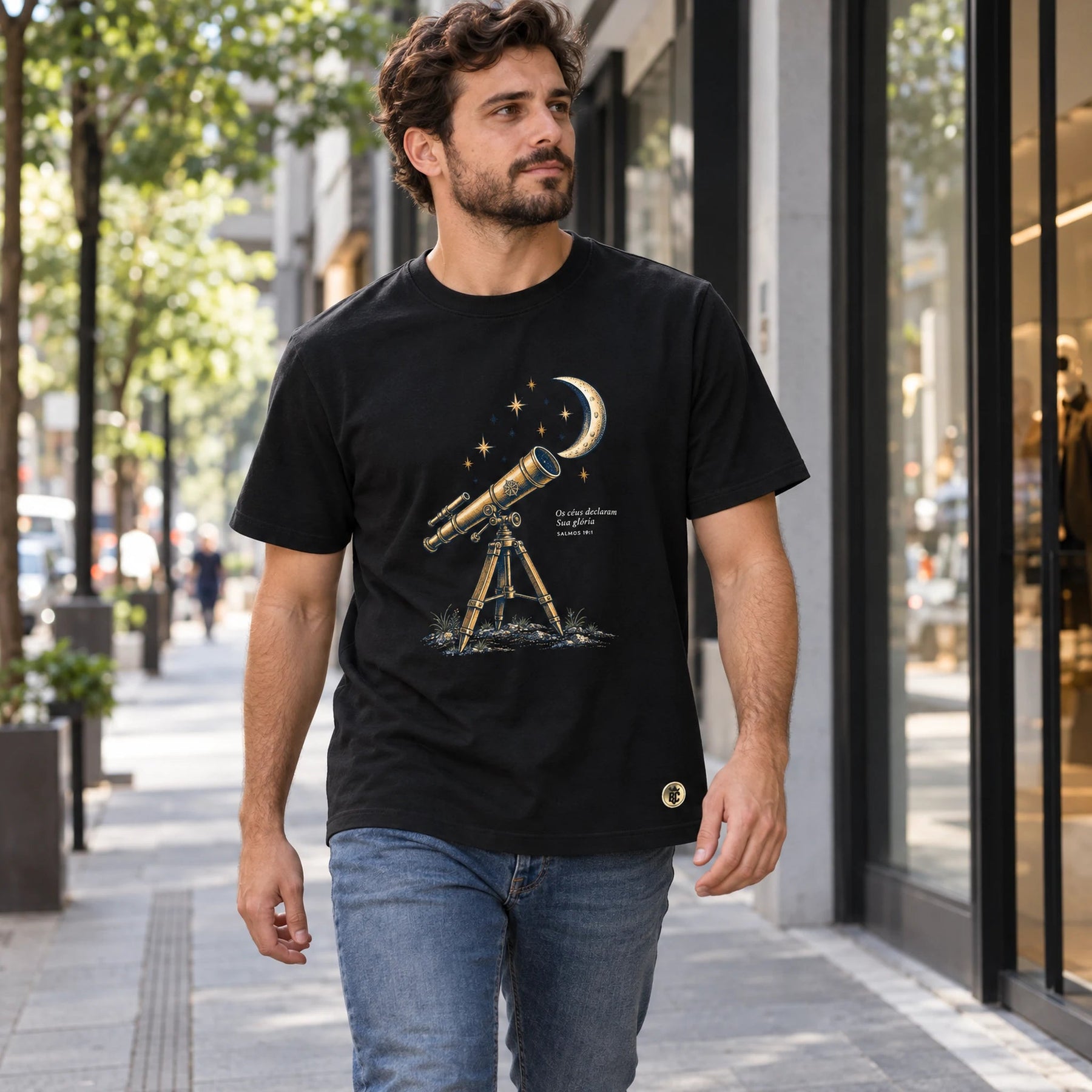 Camiseta Masculina Preta Os céus declaram Sua glória