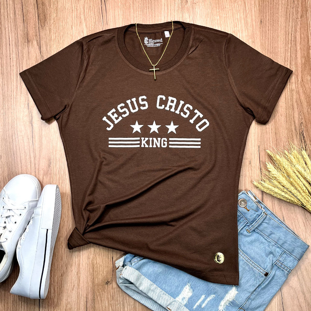 Camiseta Feminina Marrom Jesus Cristo King