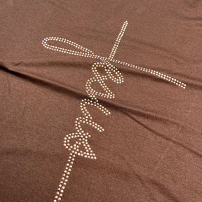 Camiseta Feminina Marrom Jesus Strass