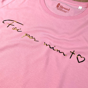 Camiseta Feminina Rosa Foi Por Mim Cruz Coração