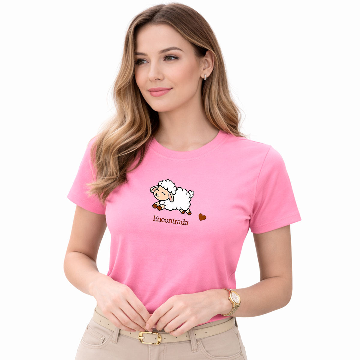 Camiseta Feminina Rosa Encontrada Ovelha