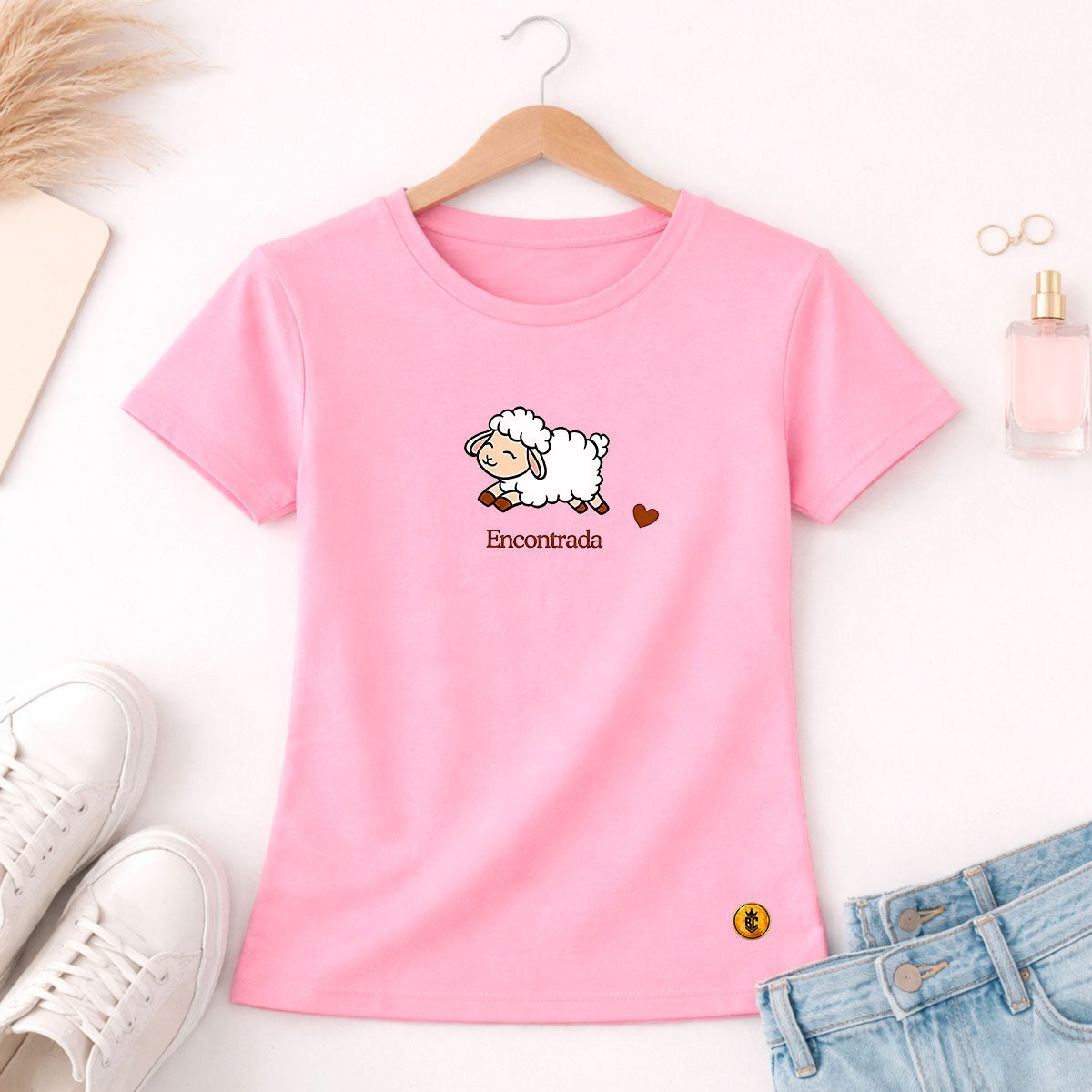 Camiseta Feminina Rosa Encontrada Ovelha
