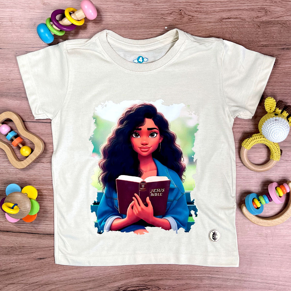 T-Shirt Infantil Off White Garota Bíblia Vinho