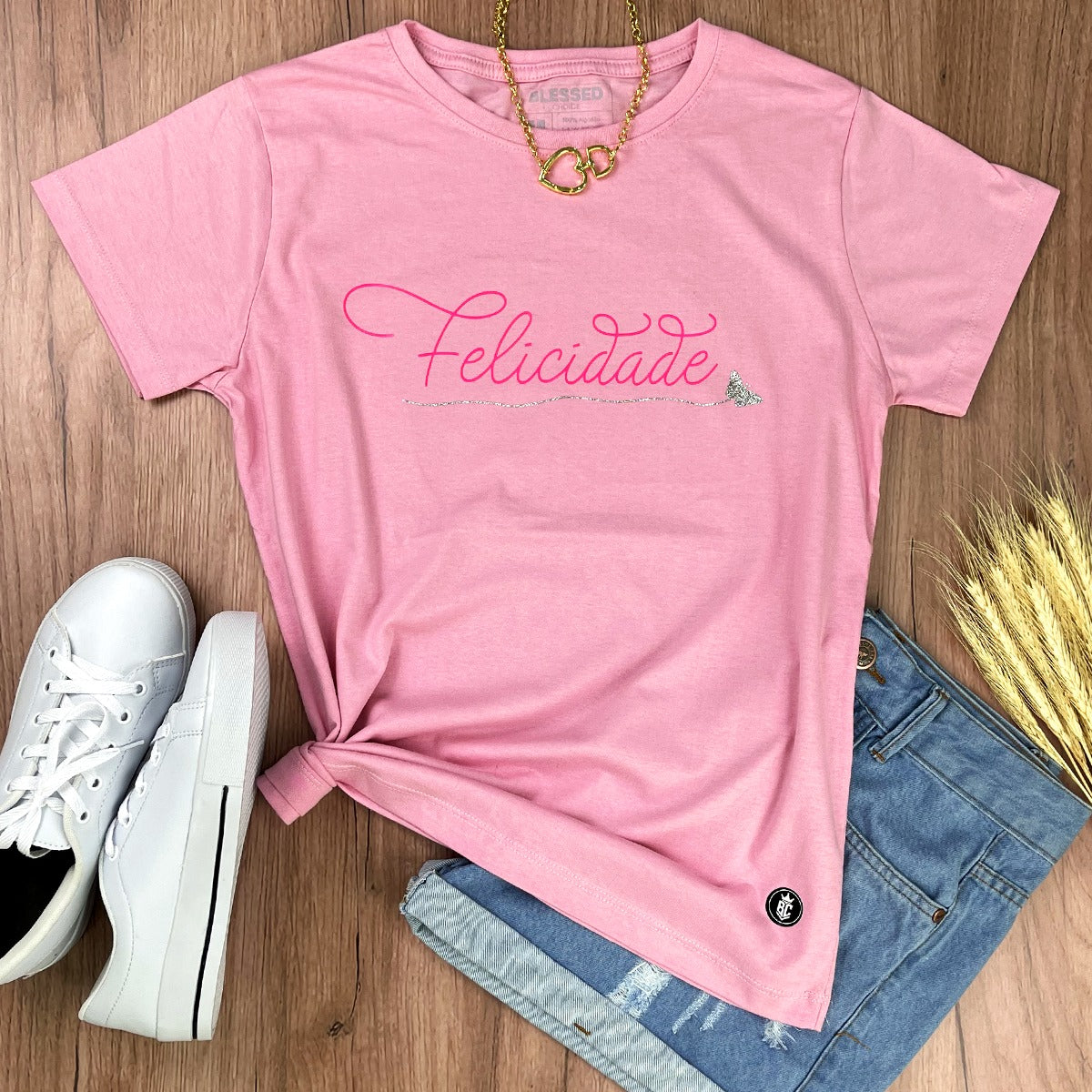 Camiseta Feminina Rosa Felicidade