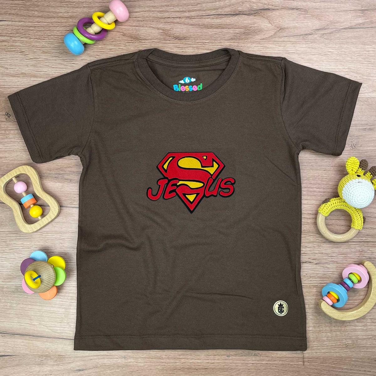 T-Shirt Infantil Marrom Jesus Superman