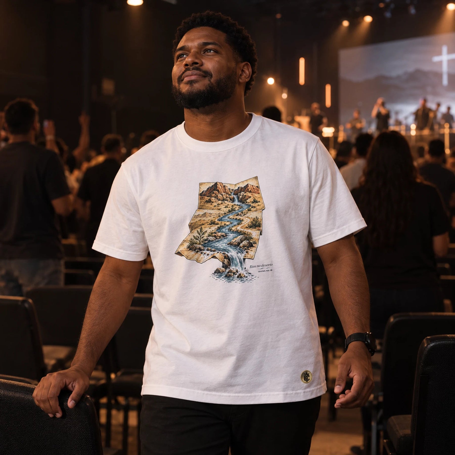Camiseta Masculina Branca Rios no deserto