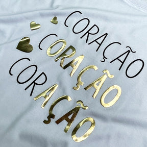 Camiseta Feminina Branca Coração Oração Ação Dourado