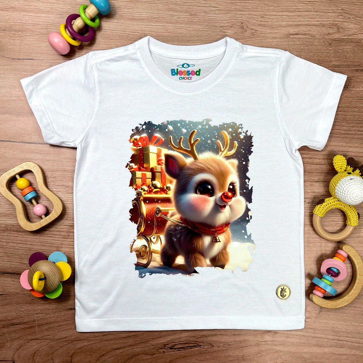 T-Shirt Infantil Branca Alce Baby Natal