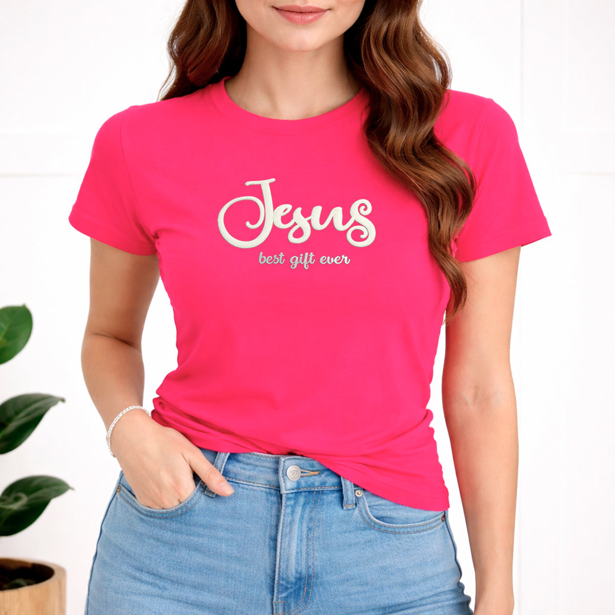 Camiseta Feminina Pink Jesus Best Gift Ever Veludo