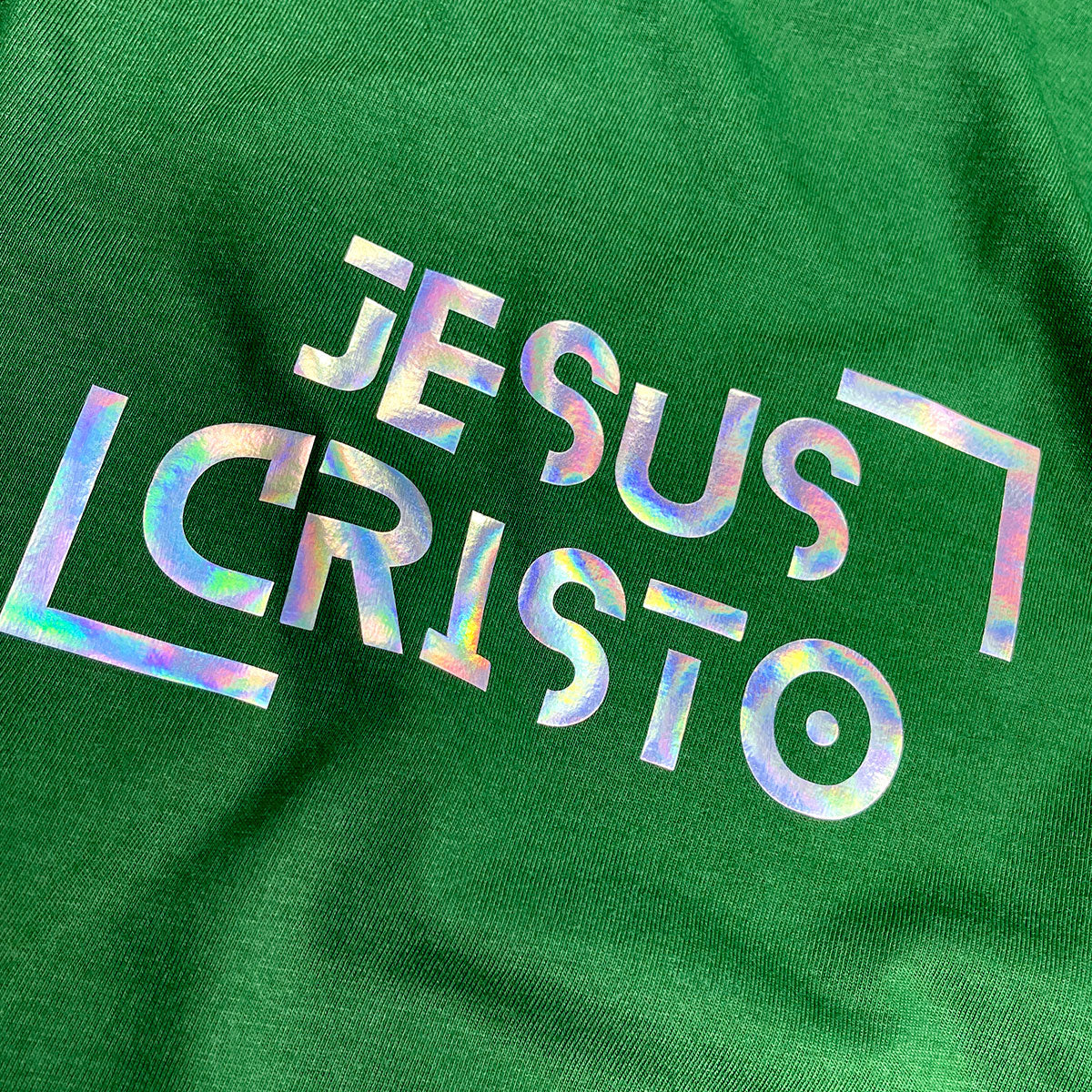 Camiseta Feminina Verde Jesus Cristo Holográfico
