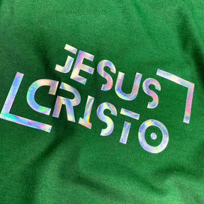 Camiseta Feminina Verde Jesus Cristo Holográfico