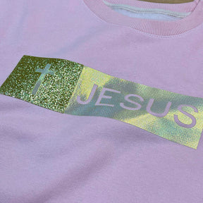 Moletom Rosa Aplique Jesus Glitter Dourado