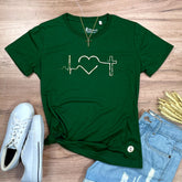 Camiseta Feminina Verde Batimento Coração Dourado