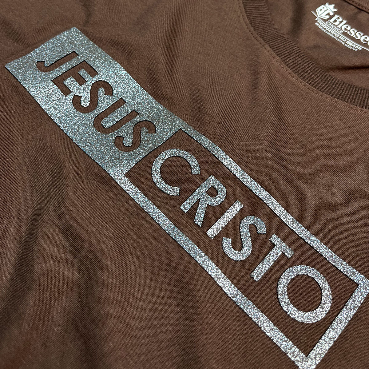 Camiseta Feminina Marrom Jesus Cristo Glitter