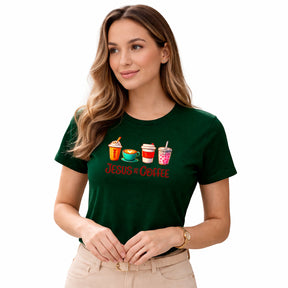 Camiseta Feminina Verde Jesus & Coffee
