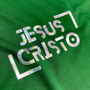 Camiseta Masculina Verde Jesus Cristo Holográfico