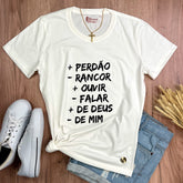 Camiseta Feminina Off White Mais Perdão Menos Rancor