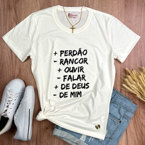 Camiseta Feminina Off White Mais Perdão Menos Rancor