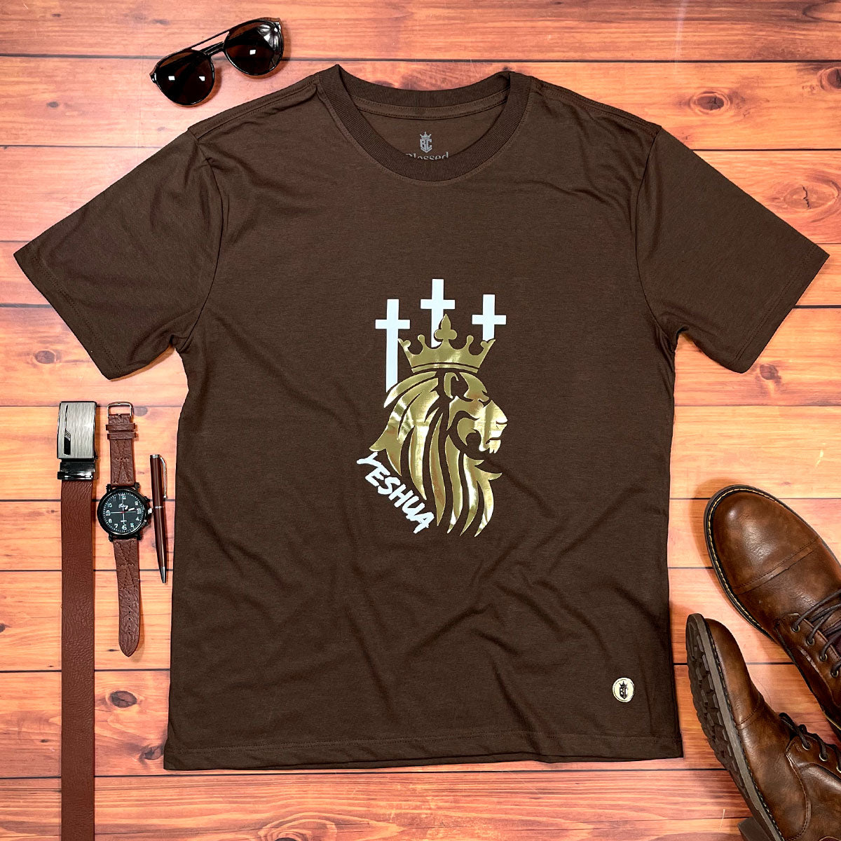 Camiseta Masculina Marrom Leão Yeshua