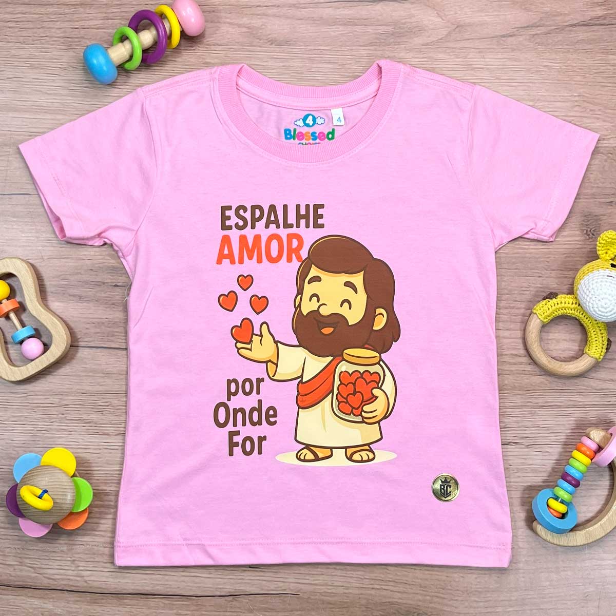 T-Shirt Infantil Rosa Espalhe Amor Por Onde For