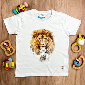 T-Shirt Infantil Branca Leão E Cordeiro