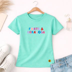 Camiseta Feminina Verde Menta Forte & Corajosa