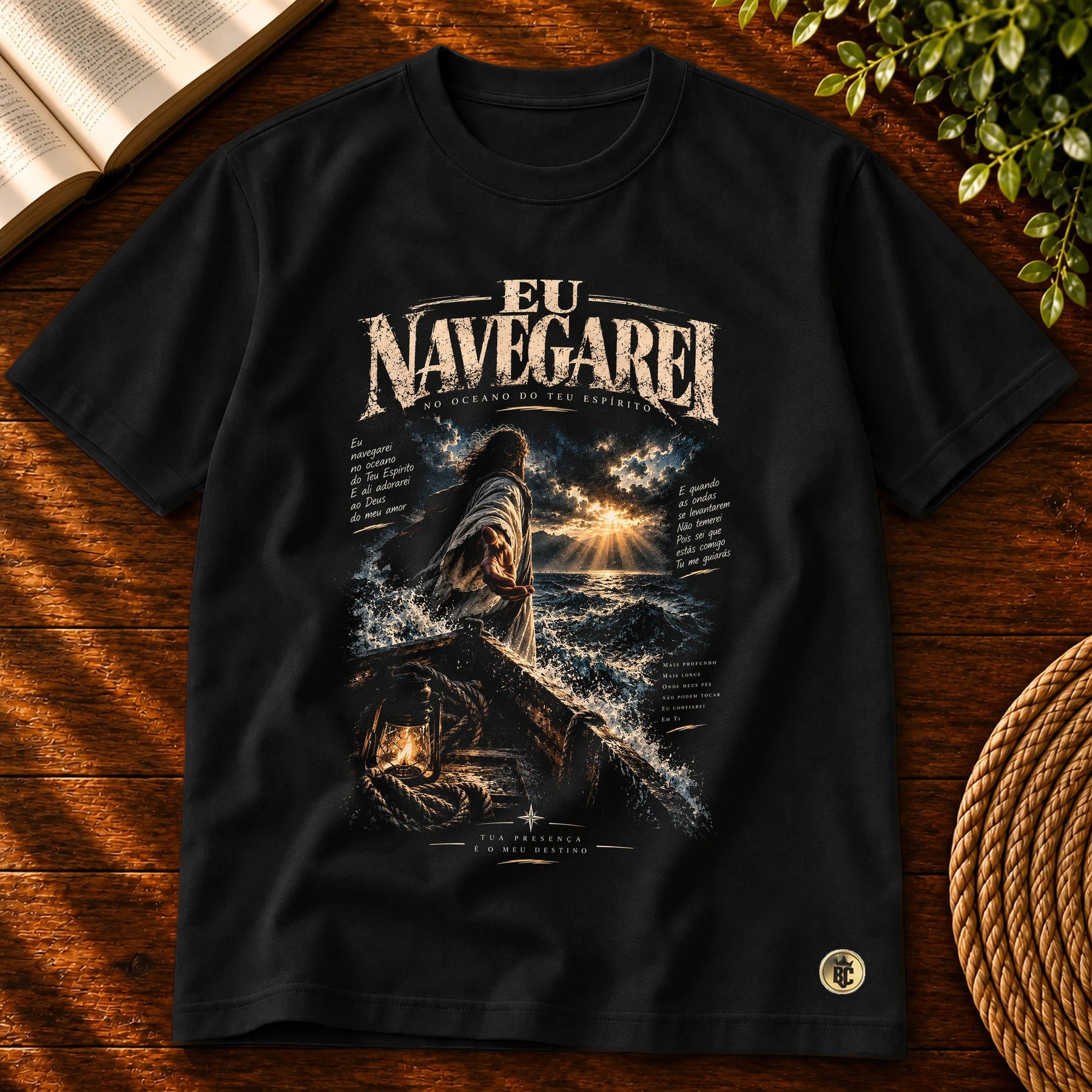 Camiseta Masculina Preta Eu Navegarei