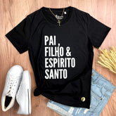 Camiseta Feminina Preta Pai, Filho & Espírito Santo