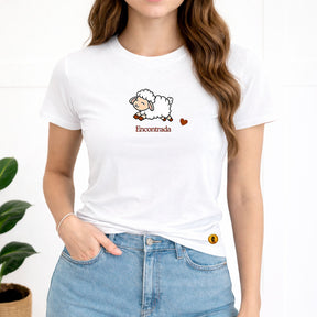 Camiseta Feminina Branca  Encontrada Ovelha