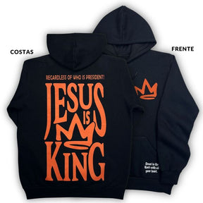 Moletom Canguru Com Capuz Preto Jesus Is King Coroa