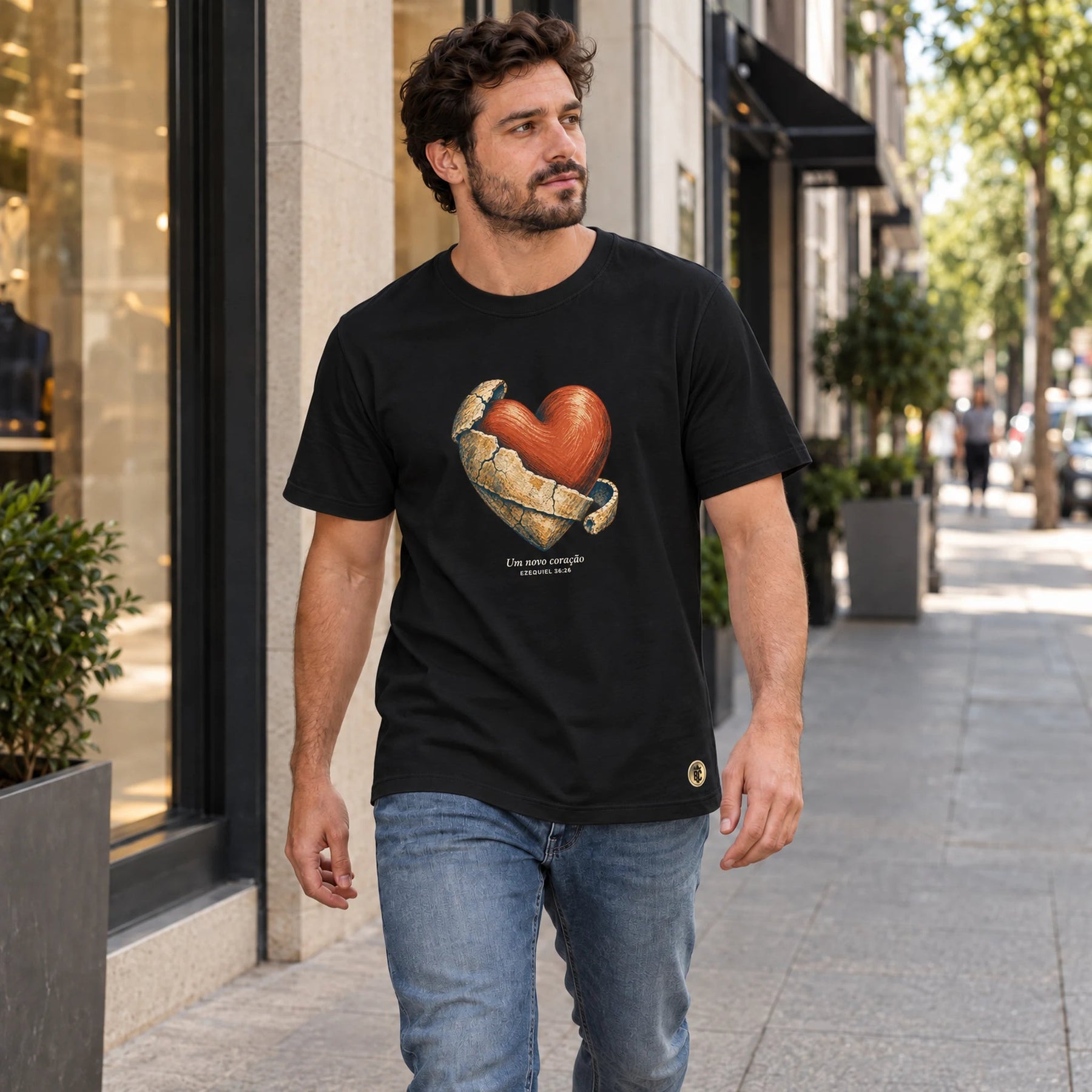 Camiseta Masculina Preta Um novo coração