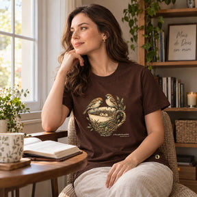 Camiseta Feminina Marrom O Pai cuida dos pardais