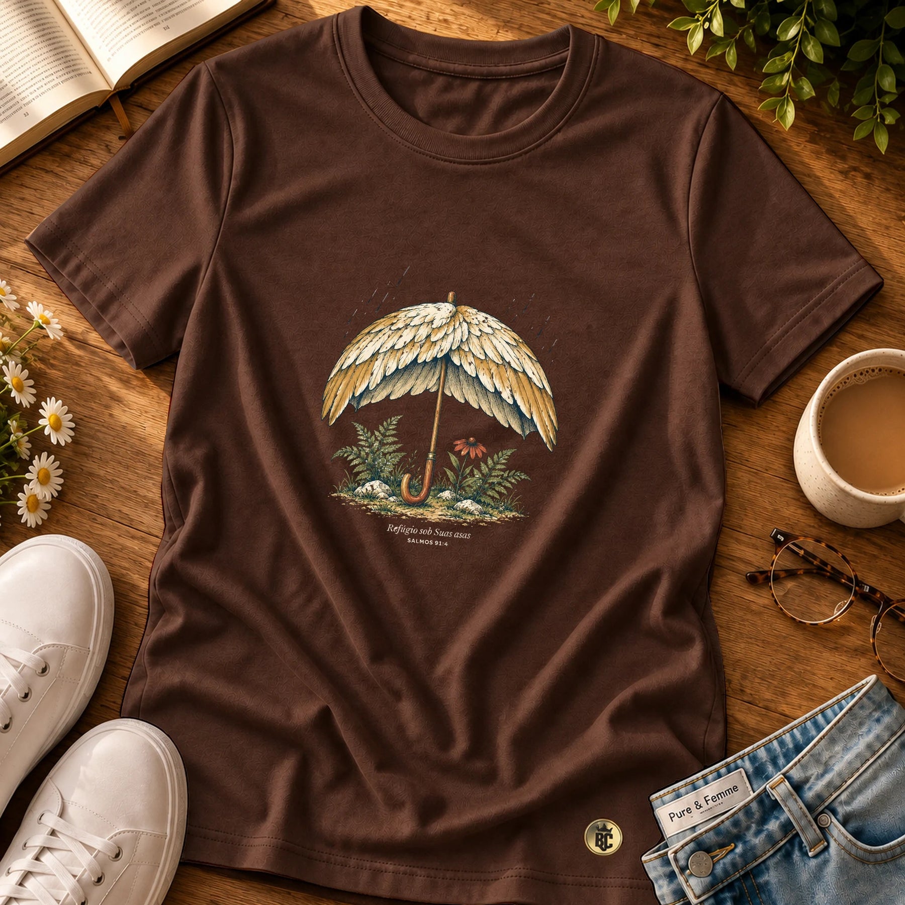 Camiseta Feminina Marrom Refúgio sob Suas asas