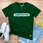 Camiseta Feminina Verde Gratidão Holográfico