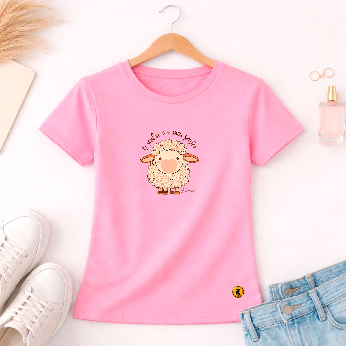 Camiseta Feminina Rosa O Senhor é o Meu Pastor Ovelha