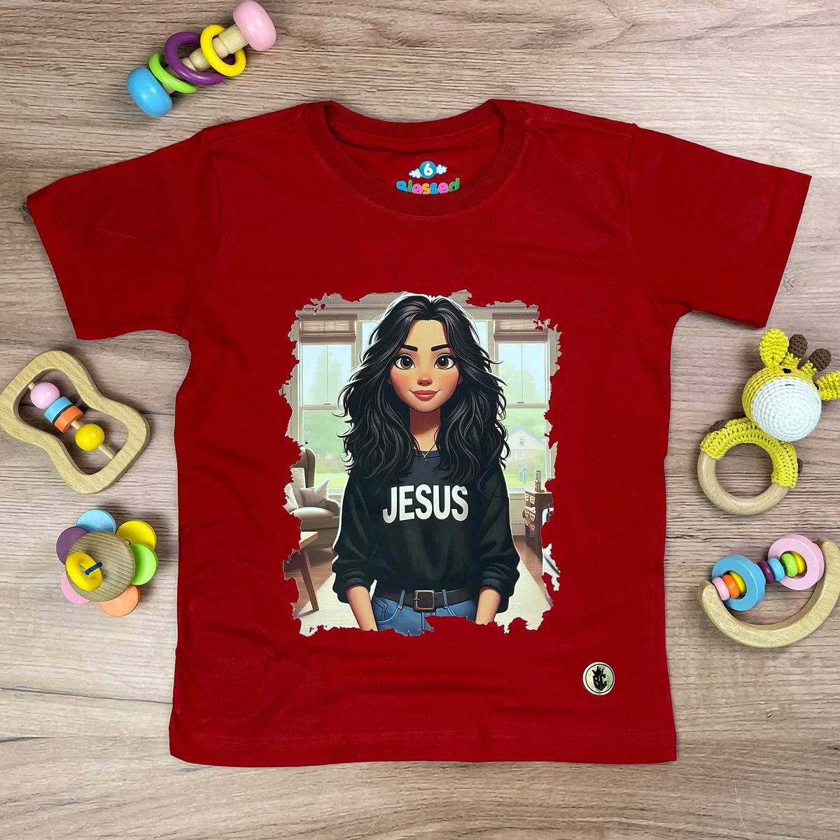 T-Shirt Infantil Vermelha Garota Jesus
