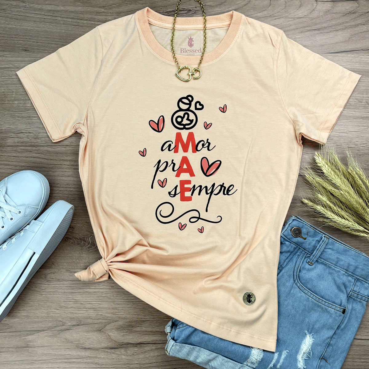 Camiseta Feminina Salmão Mãe Amor Pra Sempre