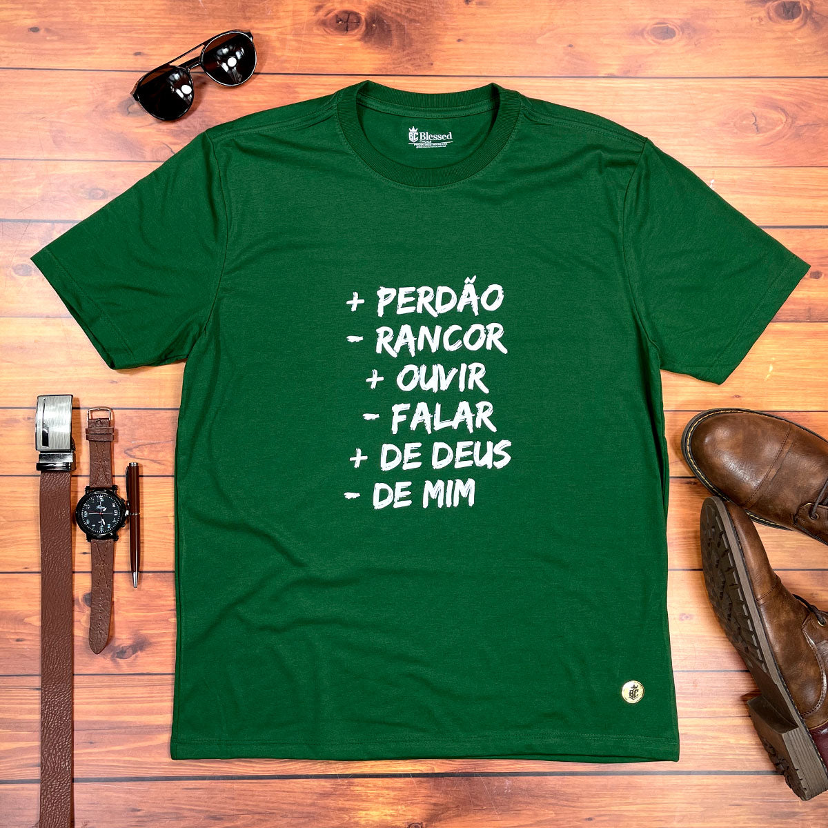 Camiseta Masculina Verde Mais Perdão Menos Rancor