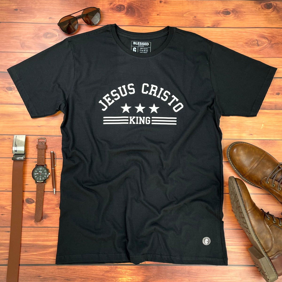 Camiseta Masculina Preta Jesus Cristo king
