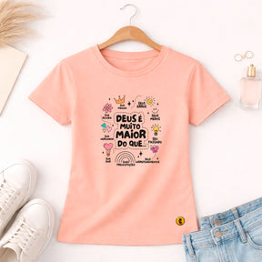 Camiseta Feminina  Salmão Deus é Muito Maior 