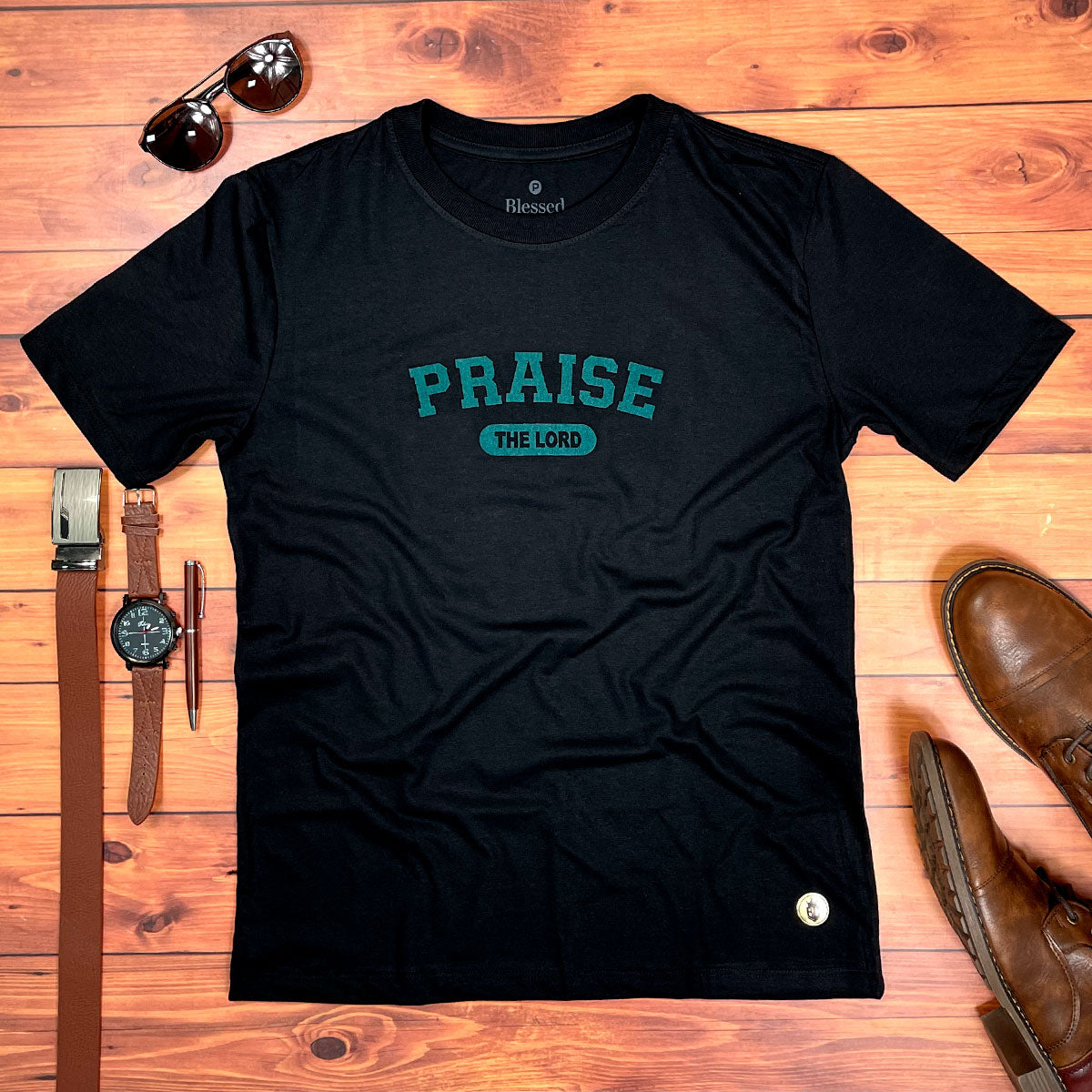 Camiseta Masculina Preta Praise The Lord