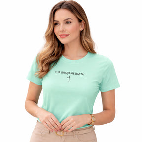 Camiseta Feminina  Verde Menta Tua Graça Me Basta