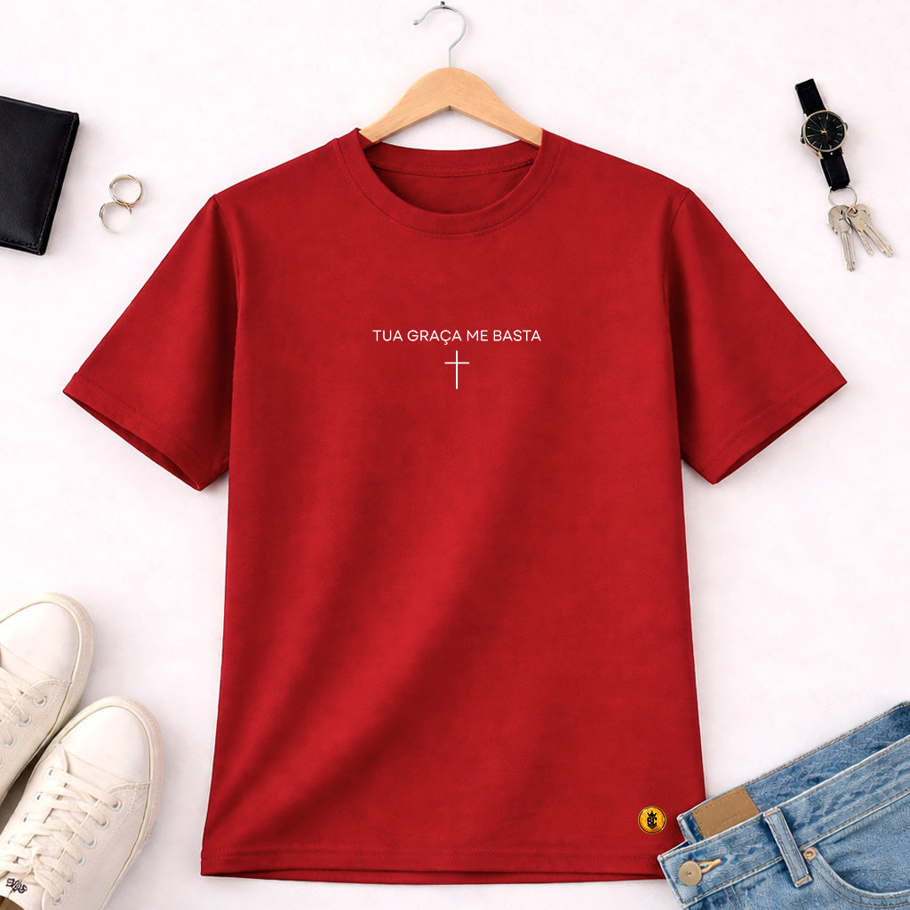 Camiseta Masculina Vermelha Tua Graça Me Basta