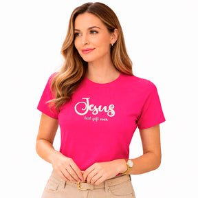 Camiseta Feminina Pink Jesus Best Gift Ever Veludo